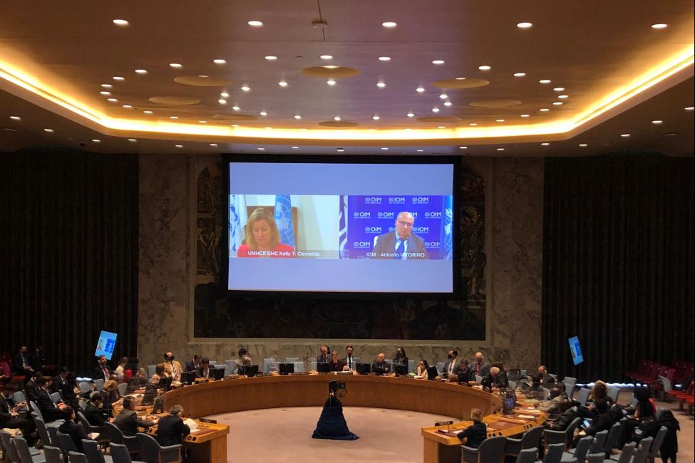 IOM Director General, Antonio Vitorino delivers his remarks on the Ukraine crisis at the UN Security Council. Photo: IOM