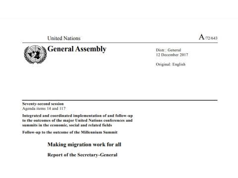 Rendre les migrations bénéfiques à tous : Rapport du Secrétaire général (A/72/643)